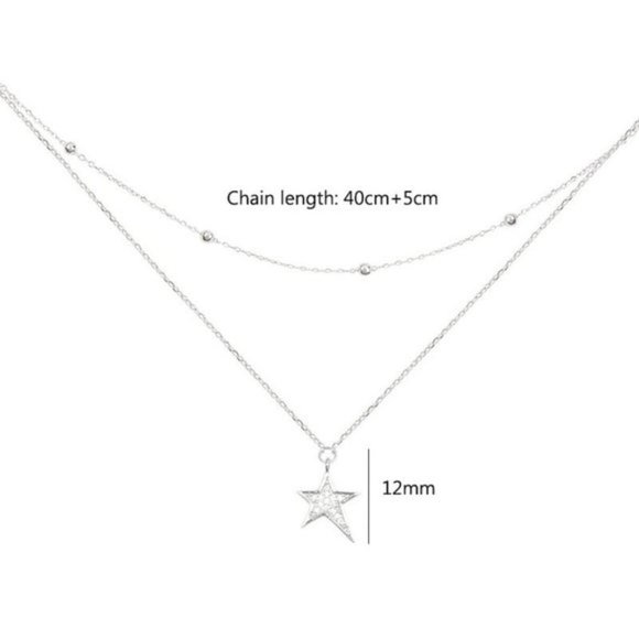 NEW Silver Simple Cubic Zirconia Star Necklace - Picture 4 of 4